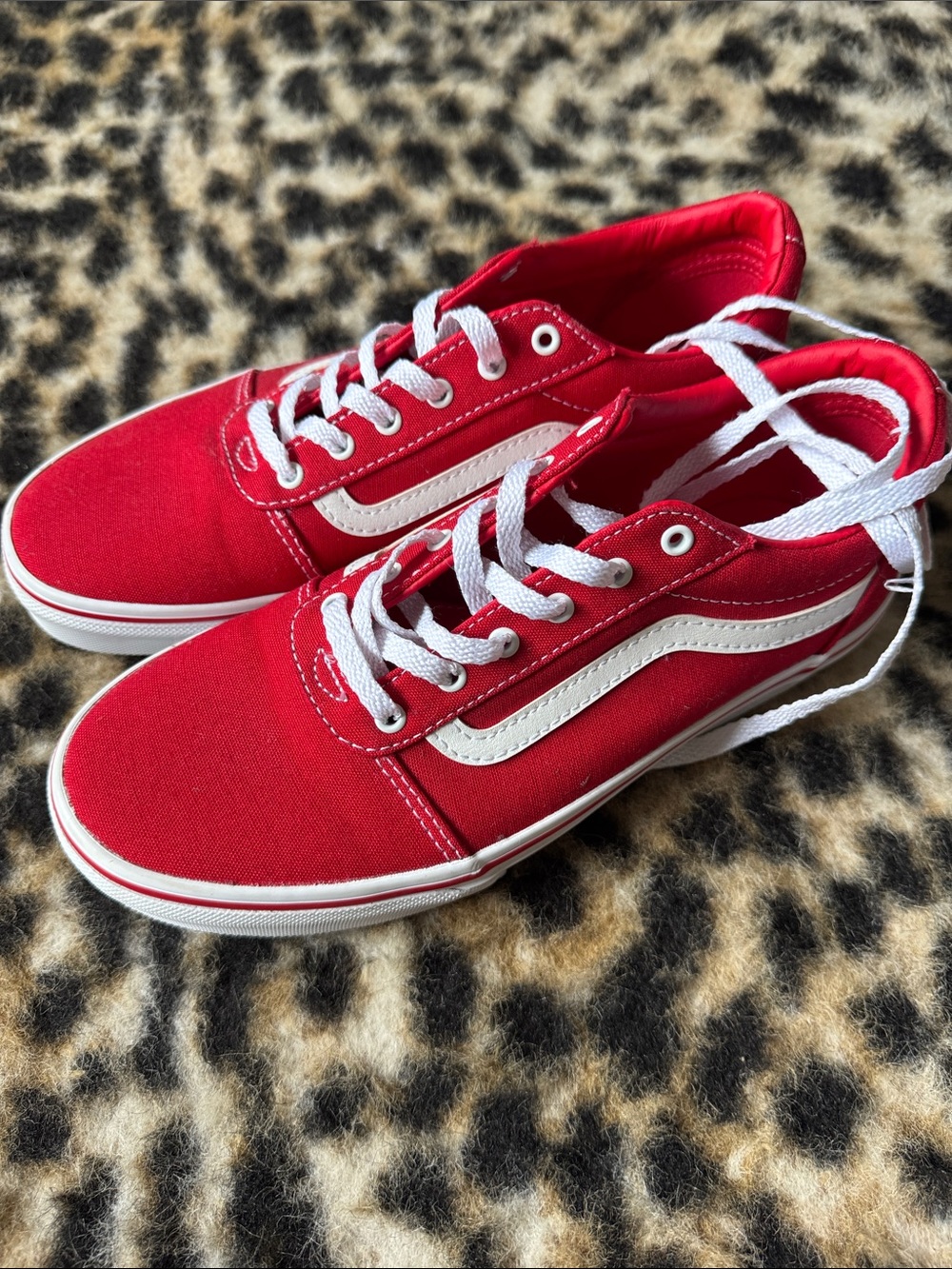 Vans Red Canvas Low-Top Sneakers with White Stripe